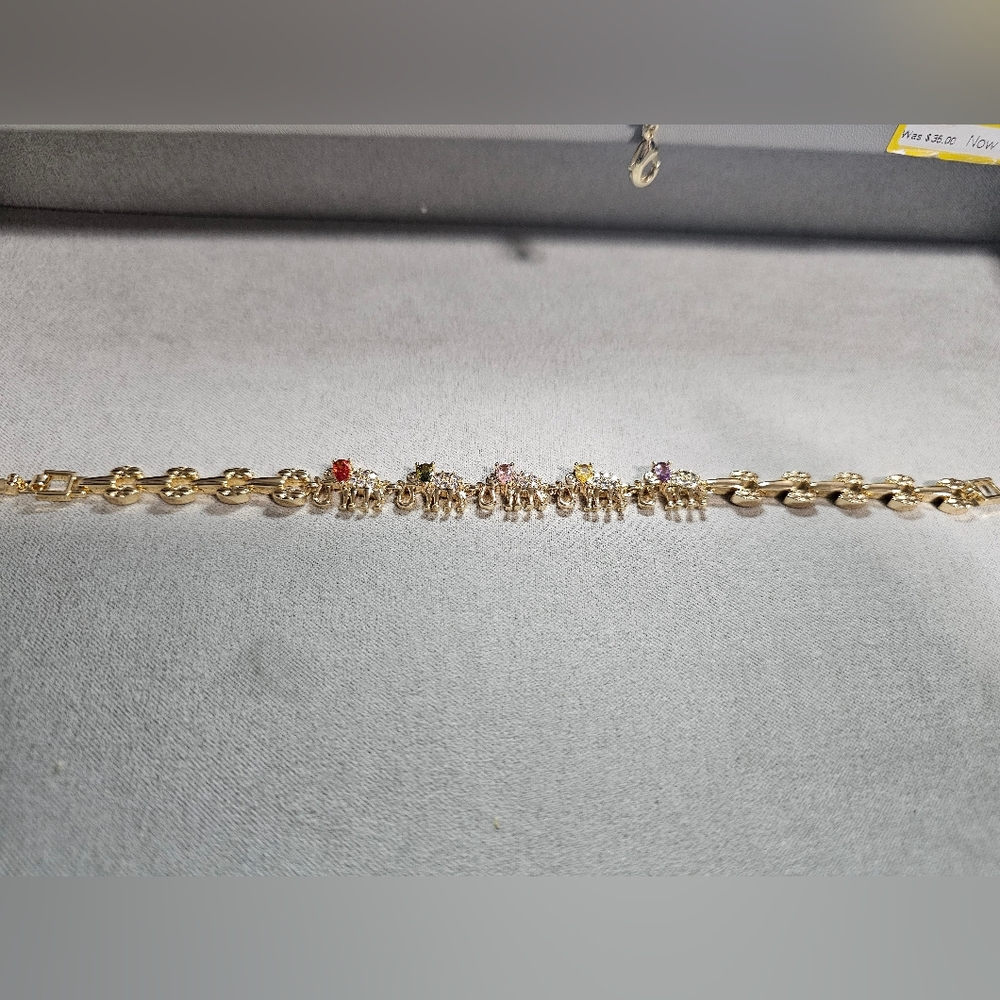 Elegant Gold Elephant Bracelet with Multicolor Gemstones
